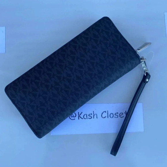 Michael Kors MK Jet Set Travel Continental Large Logo Wristlet / Wallet - Black - Picture 3 of 7